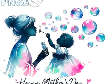 Ensemble d'illustrations pour la fêtes des mères , Cliparts façon aquarelle pour tous vos projets créatifs et professionnels