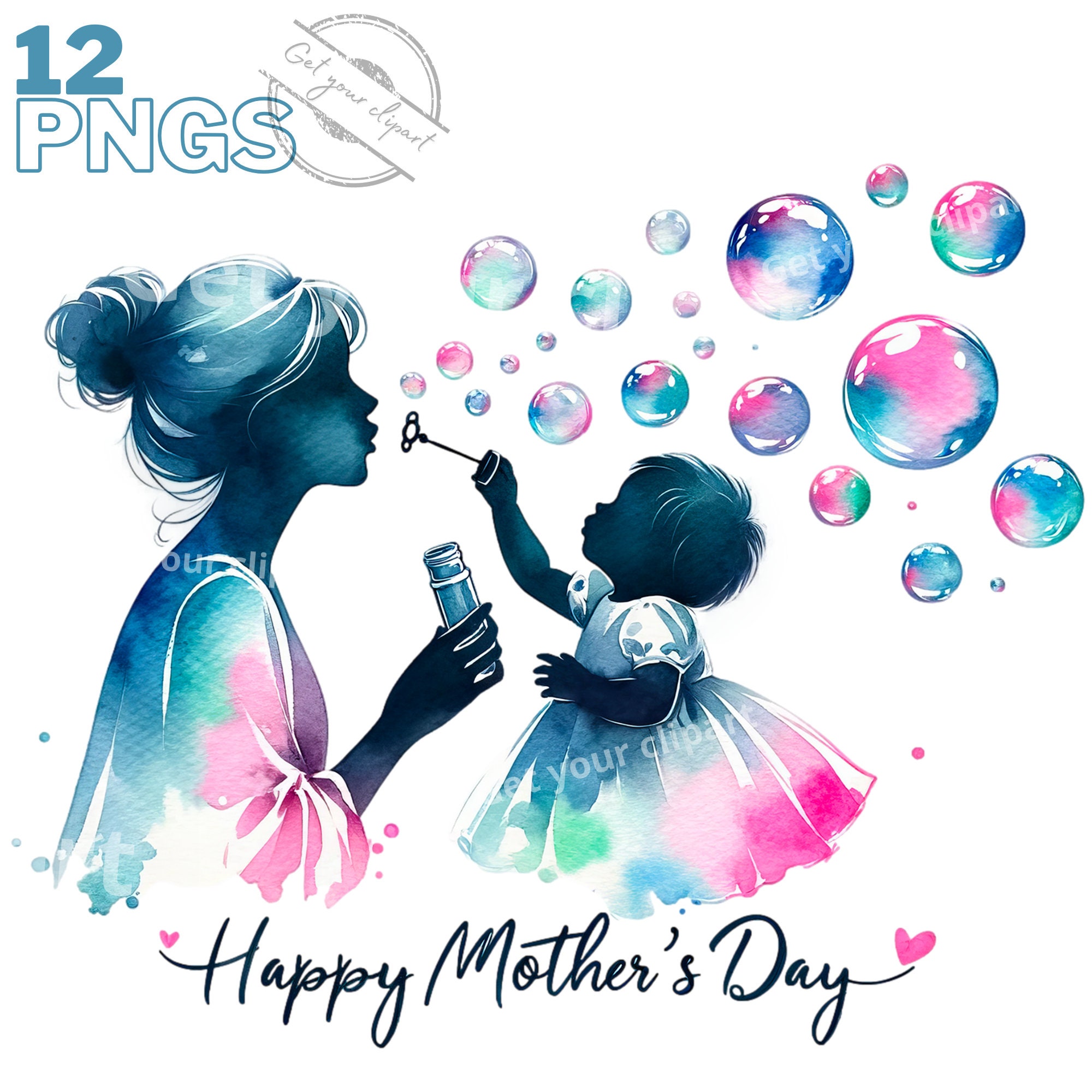 Happy Mother's Day Clipart Bundle, Mother's Day PNG Graphics, Mother's ...
