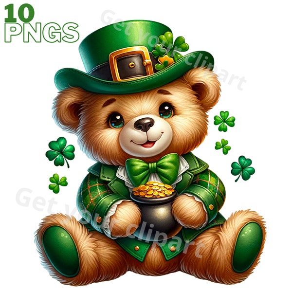 St Patrick Teddy bear clipart, St Patrick graphics, St Patrick designs, Teddy bear PNG transparent background, with commercial use
