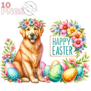 Images de Golden Retriever de Pâques, Images PNG de chiens Retriever pour vos projets créatifs ou professionnels, usage commercial inclus