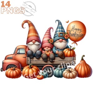 Conjunto de ilustrações de gnomos de Ação de Graças, clipart de outono para todos os seus projetos criativos, uso comercial incluído