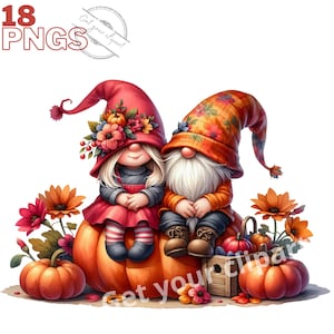 Ensemble d'illustrations de gnomes d'Automne, clipart d'Automne et de citrouilles pour tous vos projets créatifs, usage commercial inclus