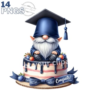 Ensemble d'illustrations de gnomes diplomés, cliparts de fin d'étude pour tous vos projets créatifs et professionnels, avec usage commercial