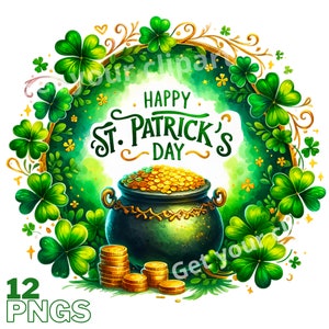 Ensemble d'illustrations festives de Saint Patrick, Cliparts de Saint Patrick façon aquarelle pour tous vos projets créatifs