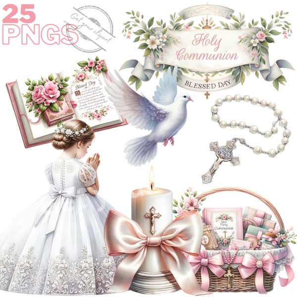 First Holy Communion Clipart bundle, Communion png files, Girl communion png, First communion png, Transparent background, Commercial use