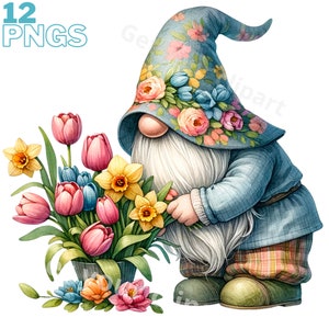 Ensemble d'illustrations de gnomes de Pâques, Cliparts de jardin pour tous vos projets créatifs, usage commercial inclus