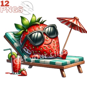 Funny Fruit clipart bundle, Fruit graphics, Summer clipart bundle, Summer graphics, Hello Summer, Set of 12, With Commercial use