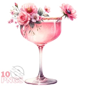 Set di clipart di bevande rosa, immagine PNG cocktail per ragazze per i tuoi progetti creativi, uso commerciale incluso
