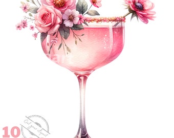 Ensemble de cliparts de boissons roses, image PNG de cocktails girly pour vos projets créatifs, usage commercial inclus