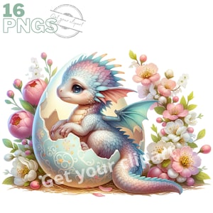 Ensemble d'illustrations de dragons de Pâques, Cliparts façon aquarelle pour tous vos projets créatifs et professionnels