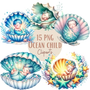 Bilder eines Babys, das in einer Muschel schläft, magische PNG-Bilder für alle Ihre kreativen Projekte, einschließlich kommerzieller Nutzung