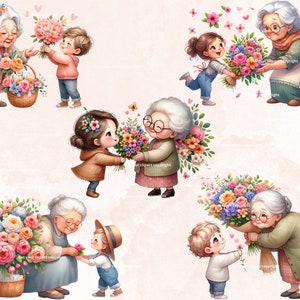 Cute Grandma Clipart Bundle, Grandmother PNG Graphics, Grandmother ...