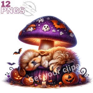 Ensemble d'illustrations de chiots d'Halloween, clipart d'Halloween pour tous vos projets créatifs, usage commercial inclus