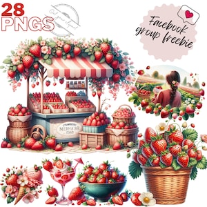 Ensemble de cliparts sur le thème de la fraise, image de fraises pour vos projets créatifs, usage commercial inclus
