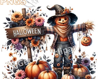 Halloween scarecrow clipart bundle, Halloween graphics, Scarecrow png, Halloween scrapbooking, Halloween sublimation, With commercial use