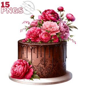 Ensemble d'illustrations de Gâteaux floraux, Cliparts de cakes en fleurs façon aquarelle pour tous vos projets créatifs