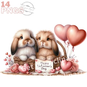 Ensemble d'illustrations de lapins de Saint-Valentin, cliparts romantiques pour tous vos projets créatifs, usage commercial inclus