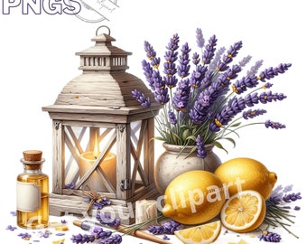 Lemon and Lavender clipart bundle, Lavender png graphics, Lemon png designs, Transparent Background, Commercial Use, Instant Download