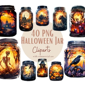 Ensemble d'illustrations de bocaux d'Halloween, cliparts d'automne pour tous vos projets créatifs et professionnels, usage commercial inclus
