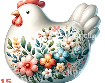 Easter ceramic chicken clipart bundle, Easter clipart, Easter graphics, Easter designs, With transparent background and commercial use