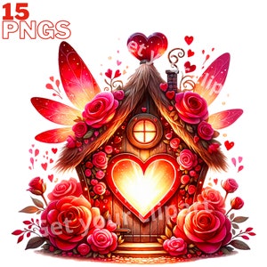Ensemble d'illustrations de maison de fées de Saint-Valentin, cliparts de Saint-Valentin pour tous vos projets créatifs