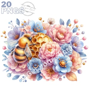 Ensemble d'illustrations d'abeilles, Cliparts d'abeilles façon aquarelle pour tous vos projets créatifs et professionnels