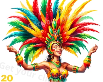 Conjunto de ilustraciones del Carnaval de Río, clipart de carnaval para todos tus proyectos creativos y profesionales, uso comercial incluido