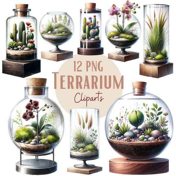 Watercolor clipart terrarium, Botanical clipart, With transparent background and commercial use