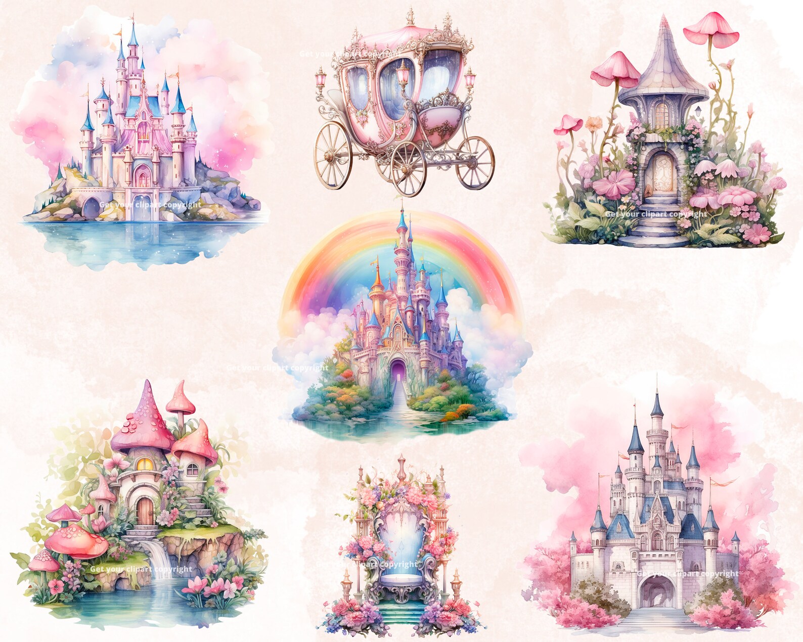 Fairytale Pastel Clipart Bundle Magic Kingdom PNG Graphics - Etsy
