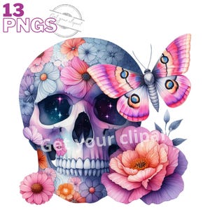 Ensemble d'illustrations de crâne floral, cliparts floral pour tous vos projets créatifs, usage commercial inclus