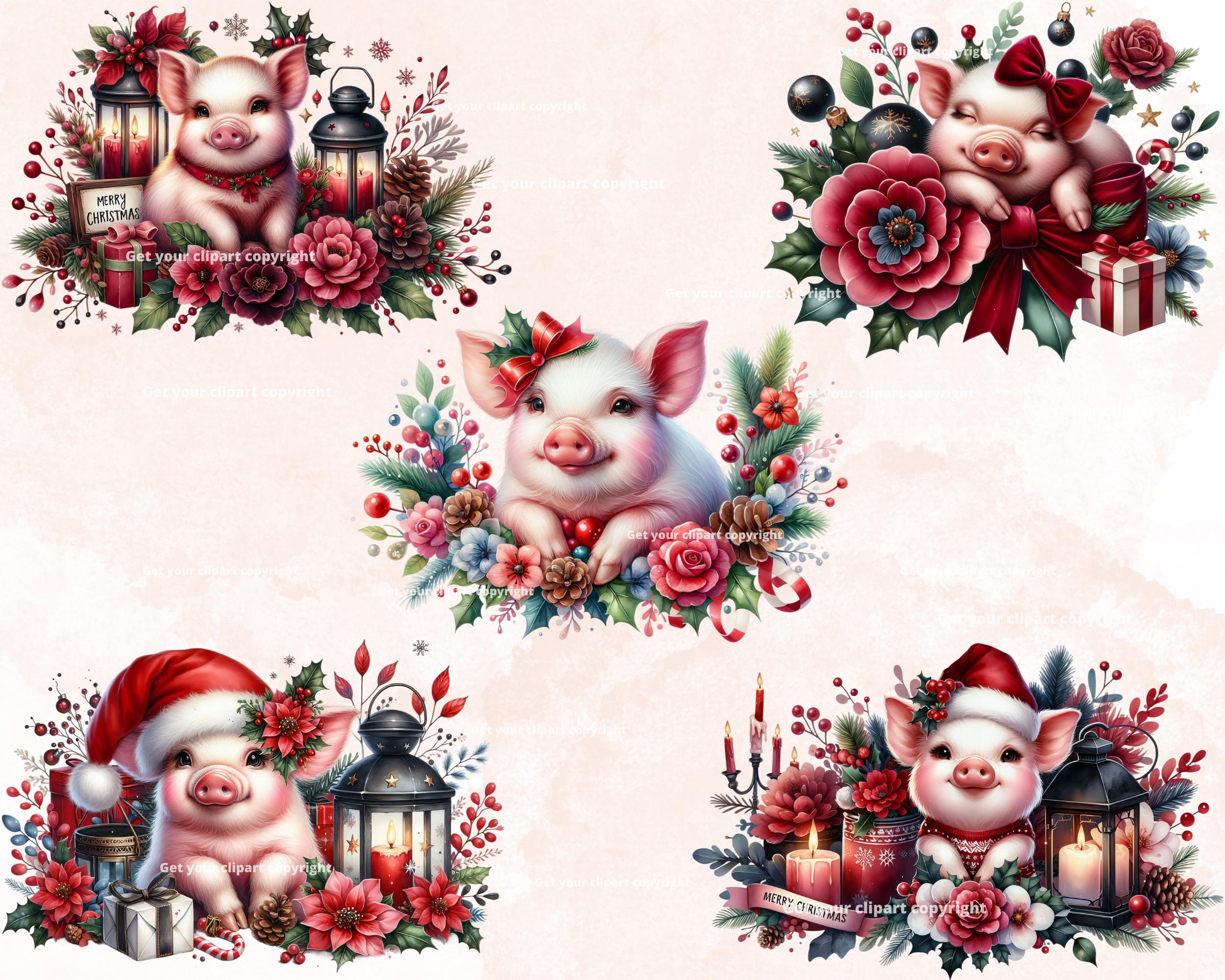Christmas Pig Clipart Bundle, Cute Pig, Farm Animal Clipart, Winter ...
