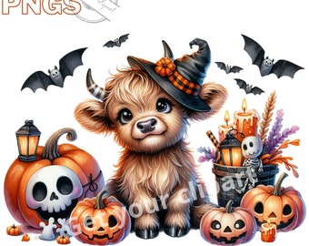 Halloween Baby Highland cow clipart bundle, Highland cow clipart, Highland cow graphics, Highland cow designs, With commercial use