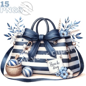 Florale Strandtasche, Sommer-Clipart-Set, Strandtaschen-Bilder-Set für Ihre kreativen Projekte mit kommerzieller Nutzung