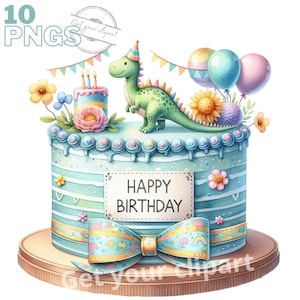 Ensemble d'illustrations de Gâteaux d'anniversaire, Cliparts de gâteaux sur le thème des dinosaures pour tous vos projets créatifs