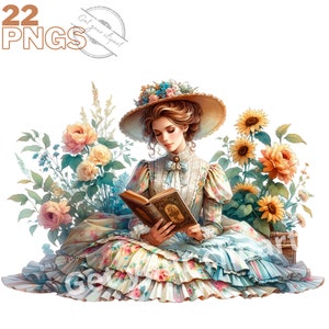 Ensemble d'illustrations style époque victorienne, Cliparts romantiques façon aquarelle pour tous vos projets créatifs et professionnels