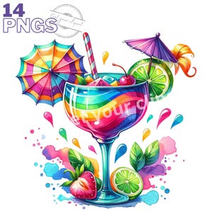 Ensemble de cliparts cocktails, image de cocktails PNG pour vos projets créatifs, usage commercial inclus, cliparts de cocktails aquarelle
