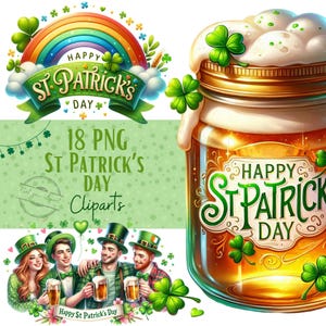Ensemble d'illustrations festives de Saint Patrick, Cliparts de Saint Patrick façon aquarelle pour tous vos projets créatifs