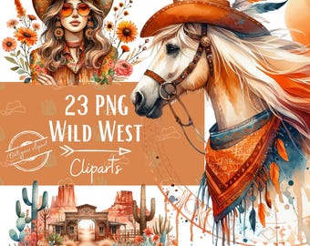 Western clipart bundle, Wild west png bundle, Cowboy png, Cowgirl clipart, Western graphics, Western sublimation, Commercial Use