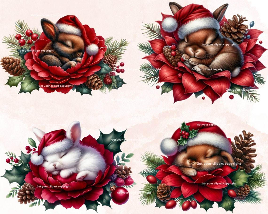 Christmas Bunny Clipart Bundle, Christmas Clipart, Winter Png Graphics ...
