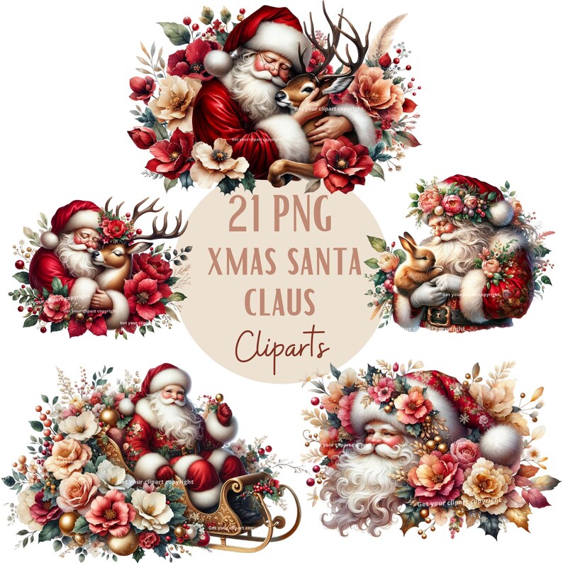 Xmas Santa Claus Clipart Bundle, Santa Claus and Reindeer Png Bundle ...
