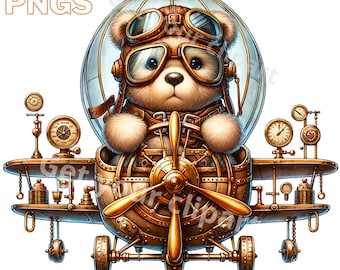 Steampunk Teddy bear clipart, Steampunk graphics, Steampunk clipart, Teddy bear PNG transparent background, with commercial use