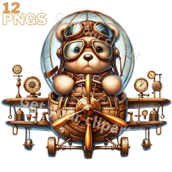 Steampunk Teddy bear clipart, Steampunk graphics, Steampunk clipart, Teddy bear PNG transparent background, with commercial use