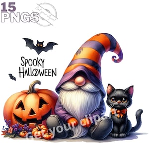Ensemble d'illustrations de gnomes d'Halloween, clipart d'Halloween pour tous vos projets créatifs, usage commercial inclus