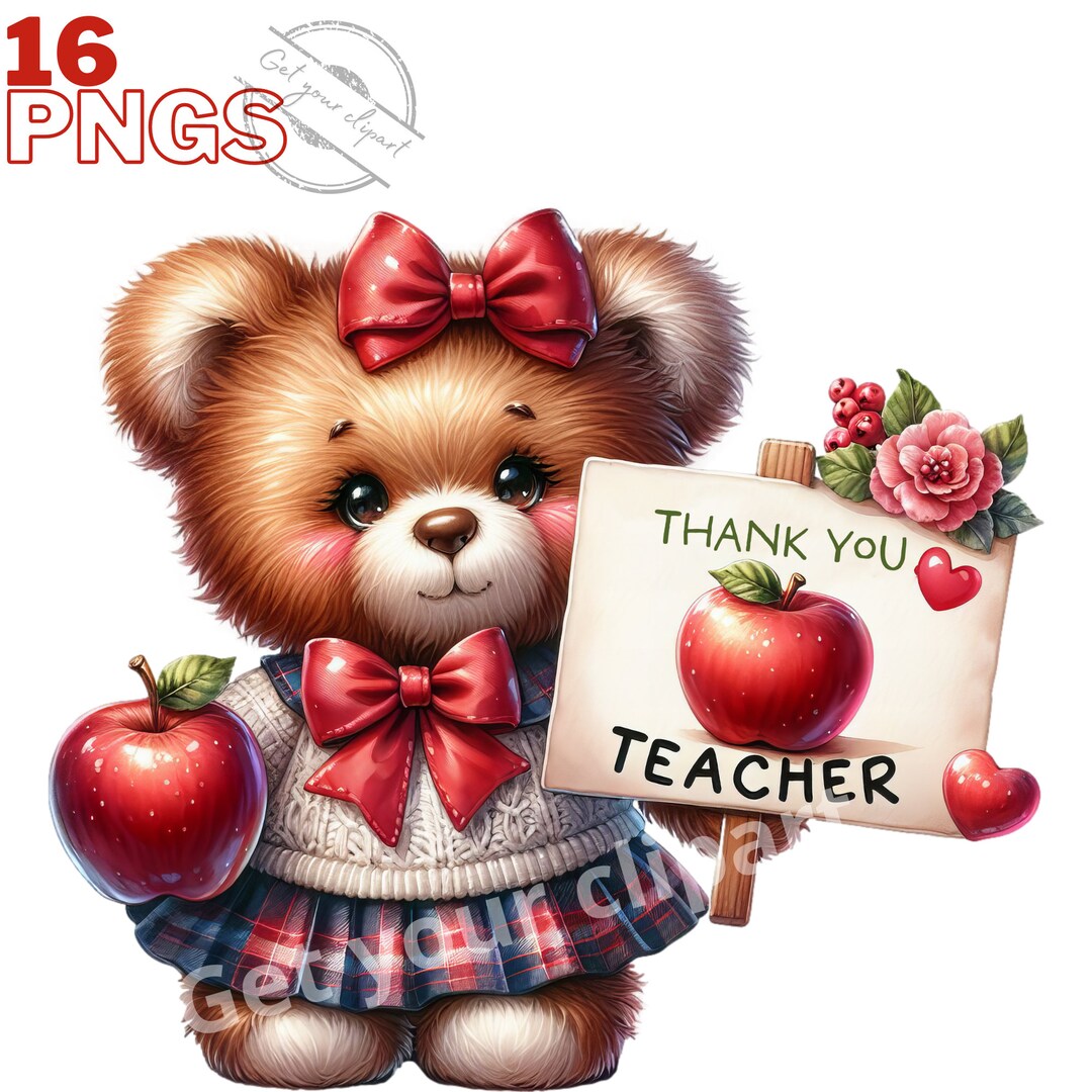 Thank You Teacher Teddy Bear Clipart Bundle, Teacher Appreciation ...