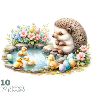 Ensemble d'illustrations de hérissons de Pâques pour tous vos projets créatifs et professionnels, usage commercial inclus