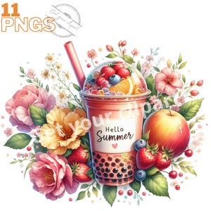 Ensemble de cliparts de bubble tea, image de boissons estivales pour vos projets créatifs, usage commercial inclus