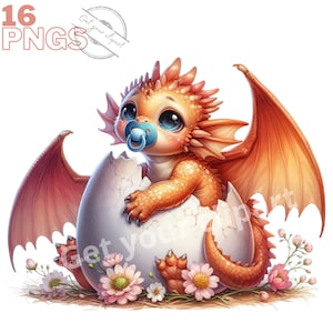 Ensemble d'illustrations de bébés dragon, Cliparts façon aquarelle pour tous vos projets créatifs et professionnels