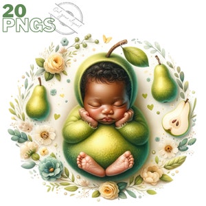 Ensemble d'illustrations de bébé fruit, Cliparts de baby shower façon aquarelle pour tous vos projets créatifs et professionnels