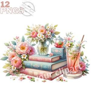 Ensemble d'illustrations de livres floraux, Cliparts de livres façon aquarelle pour tous vos projets créatifs et professionnels
