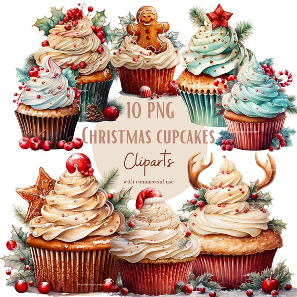 Christmas cupcakes clipart bundle, Christmas sweets, Christmas treats graphics, Sweet treats clipart bundle, With Commercial use